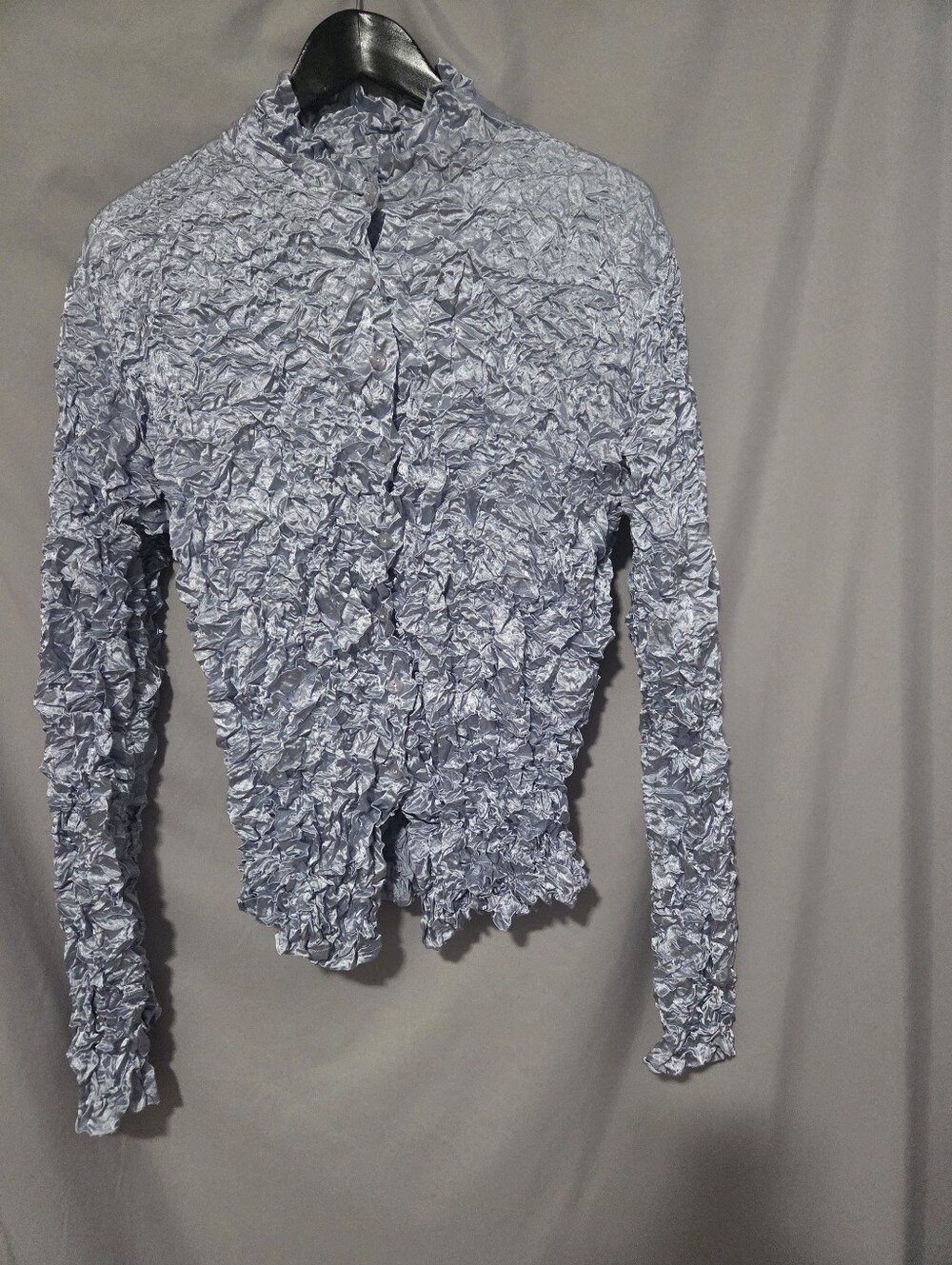 Light Blue Popcorn Texture Long Sleeve Button Down Shirt